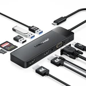 Lemorele TC94 Docking Station USB-C 10 en 1 con Triple Salida de Video y Audio 3,5 mm