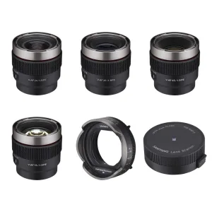 Samyang Maleta 4 Lentes Cine 24mm 35mm 45mm y 75mm T1.9 Adaptador Enfoque Manual y Lens Station